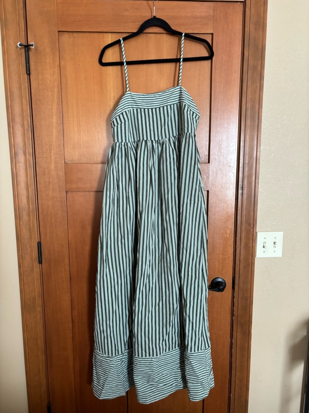 TCEC Green and White Striped Spaghetti-Strap Sundress